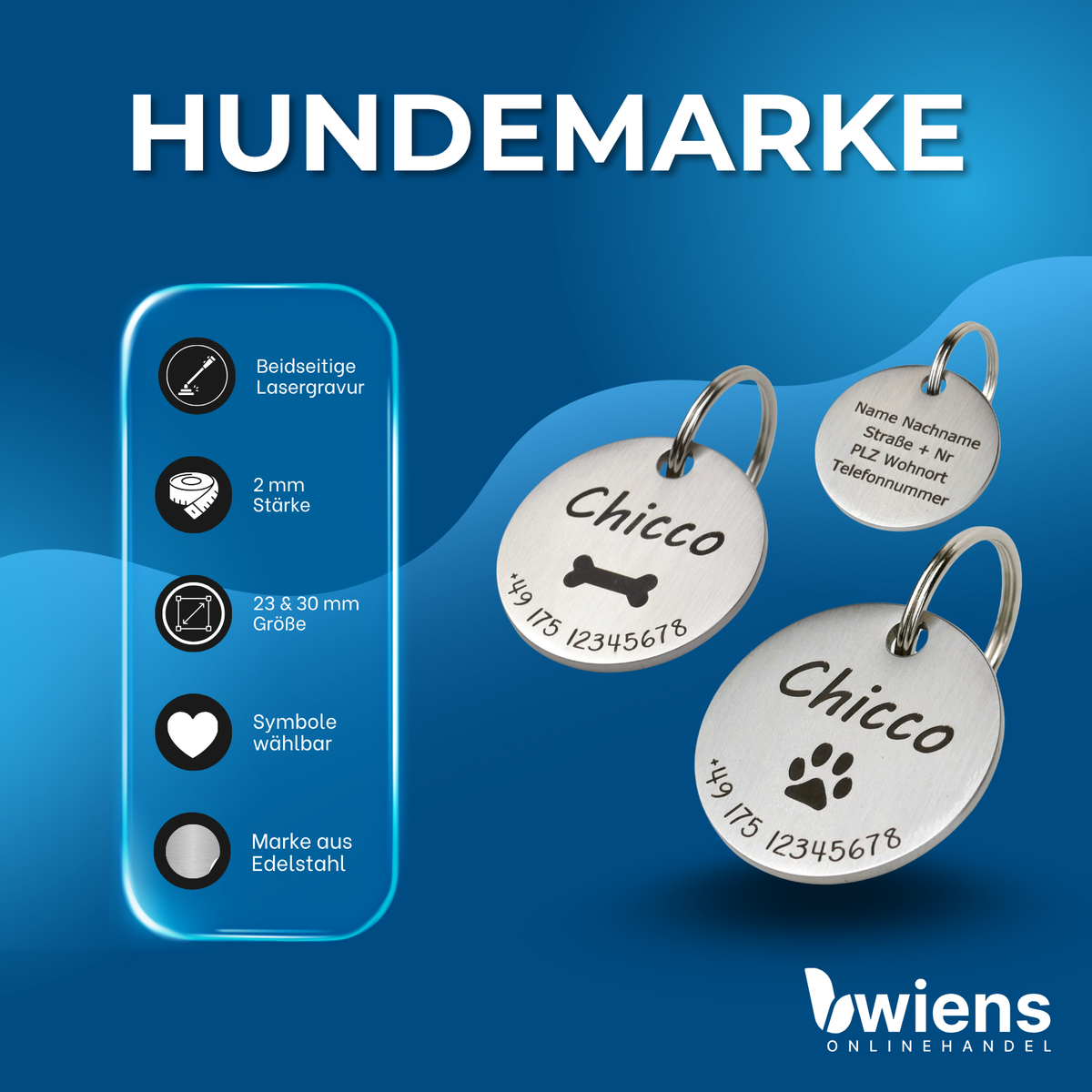 Hundemarke mit Gravur 23mm / 30mm - Wiens3d