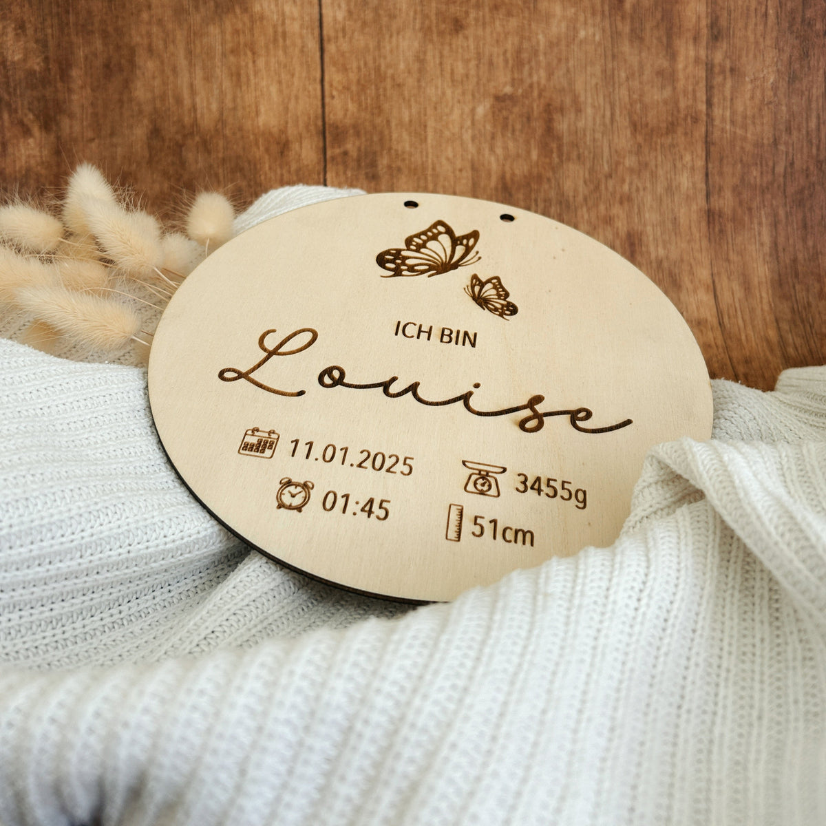 Baby Holzschild Rund Geburtsdaten