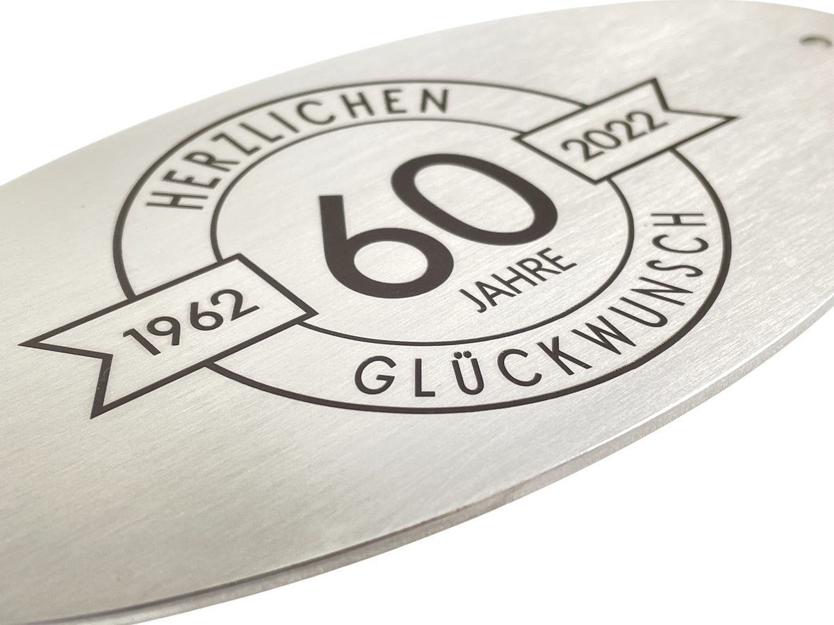 Edelstahlschild oval 150 x 75 mm - mit persönlicher Wunsch Gravur - Wiens3d