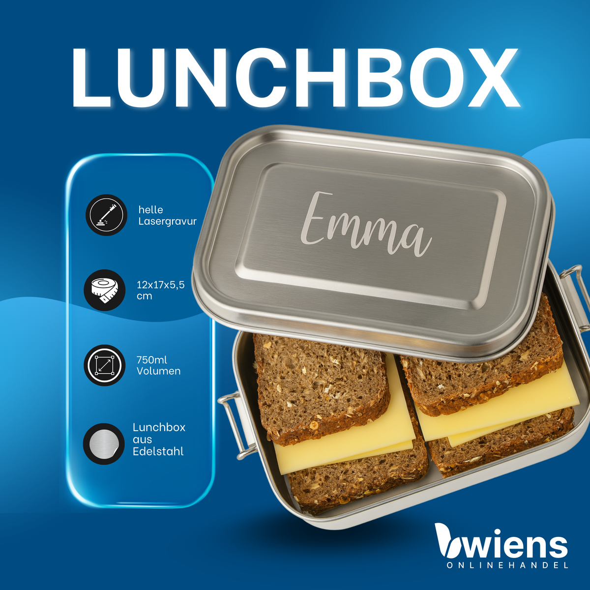 Edelstahl-Lunchbox mit Gravur – 750 ml | Personalisiert - Wiens3d