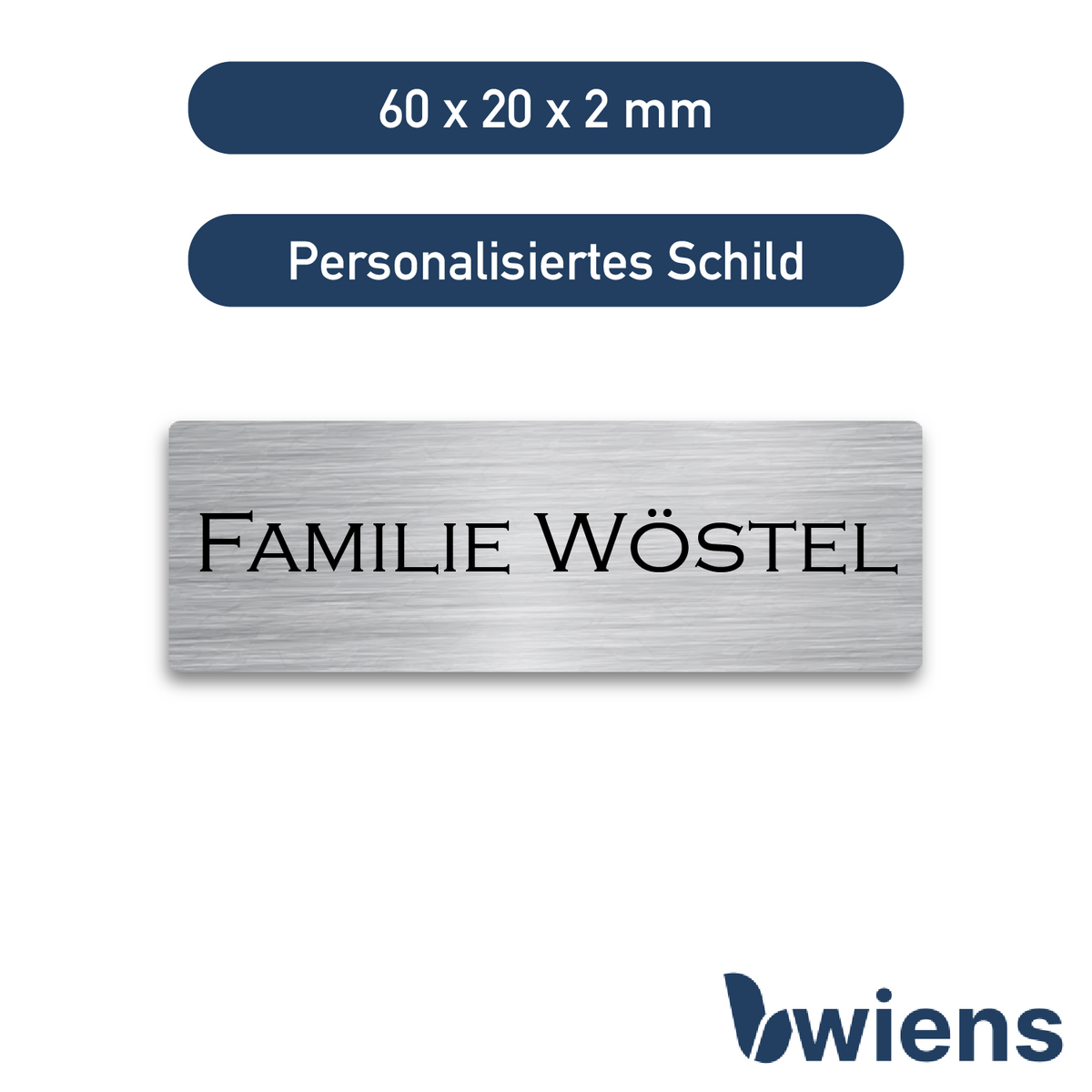Briefkastenschild mit Gravur Edelstahl 60x20x2 mm - Wiens3d
